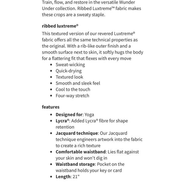 Lululemon Wunder Under Crop Leggings •Women 8• Black Stretch Hi Rise W6AGZS - Picture 5 of 9